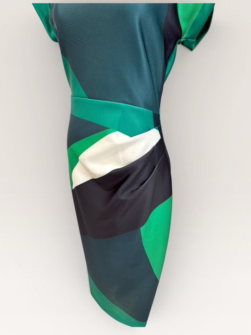 Donna Karen SHORT SLEEVE COLOR-BLOCK MIDI SHEATH DRESS GREEN SCUBA KNIT NWT SZ 2 - Picture 14 of 15